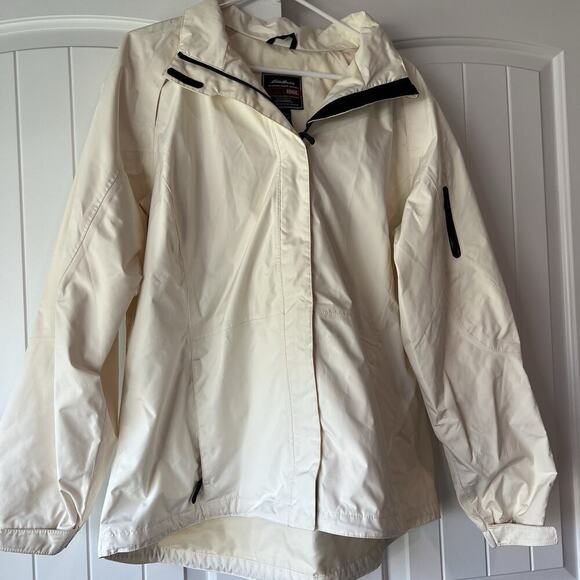 Eddie Bauer White Windbreaker Full Zip Hooded Midweight Jacket XL Weatheredge - Picture 6 of 12
